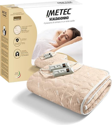 Imetec Calientacamas Matrimonial, 150 x 137 cm, 2 Mandos con 2 Niveles de Temperaturas, Tejido Acolchado, Lavable a Mano y en Lavadora a 30°, Sistema de Protección